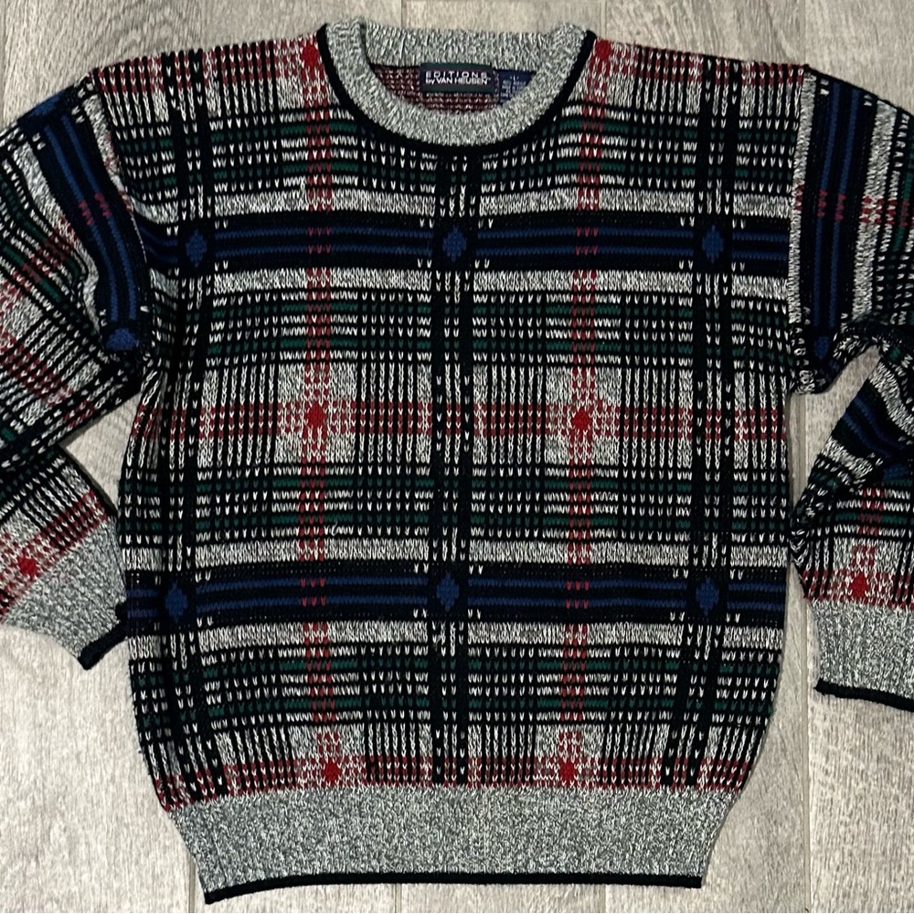 Vintage Van Heusen Black and Red Plaid Crewneck Sweater